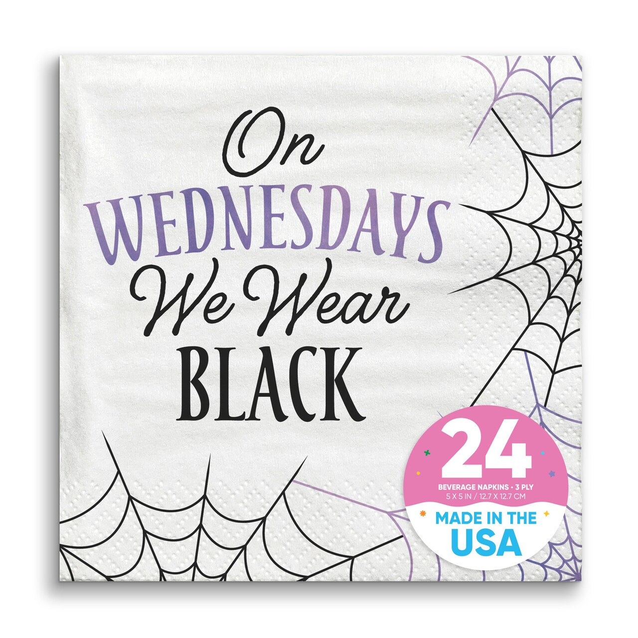 Big Dot of Happiness Goth Girl Napkins, Black and Purple Halloween or Gothic Birthday Party Decor, White 3-Ply Paper Beverage Napkins - 24 Count
